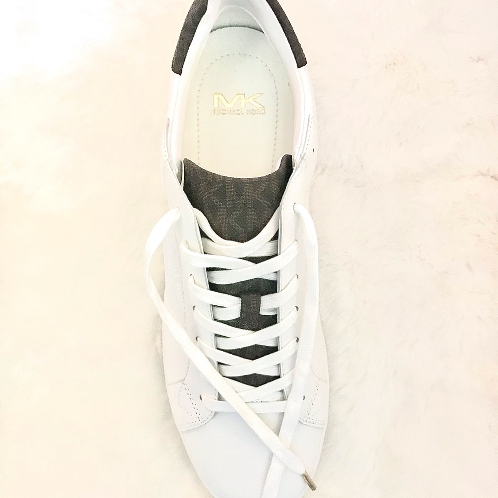 MICHAEL KORS BLENDED FABRICS BI-COLOR MK LOGO, OPTIC WHITE LEATHER SNEAKERS - Picture 2 of 4